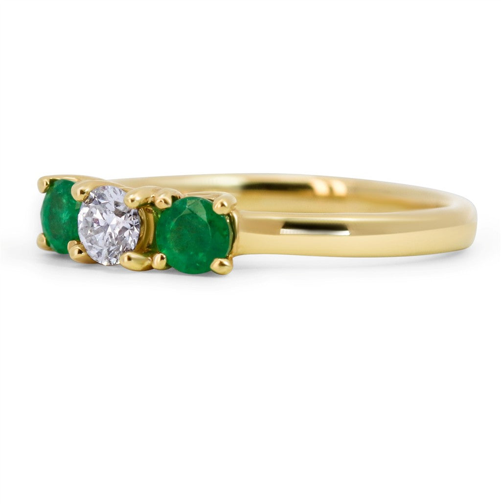 Diamond & Emerald Round Three Stone Ring